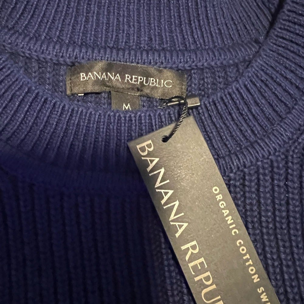 NWT Banana Republic Deep Blue Crew Neck 100% Organic cotton oversized sweater - Picture 5 of 10